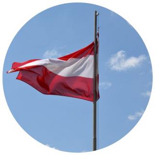Österreich Flagge. Link zu unserem Onlineschaufenster Highlights der österreichischen Literatur.