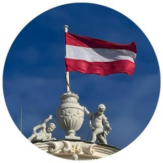 Österreich Flagge. Link zu unserem Onlineschaufenster Bücher aus Österreich.