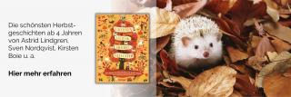 Igel im Laub. Link zum Buch Laternenlicht & Herbstgeflüster.